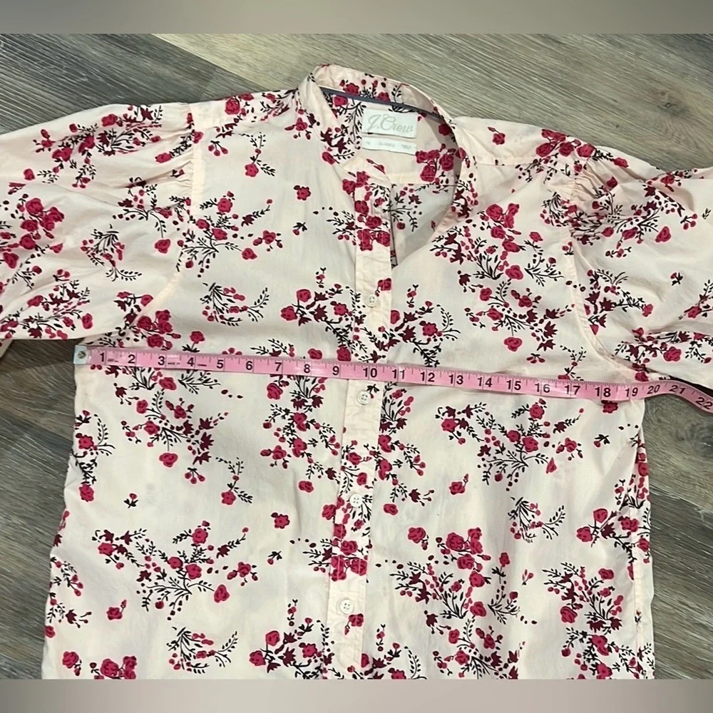 J.Crew classic collarless puff sleeve button down floral shirt size 10